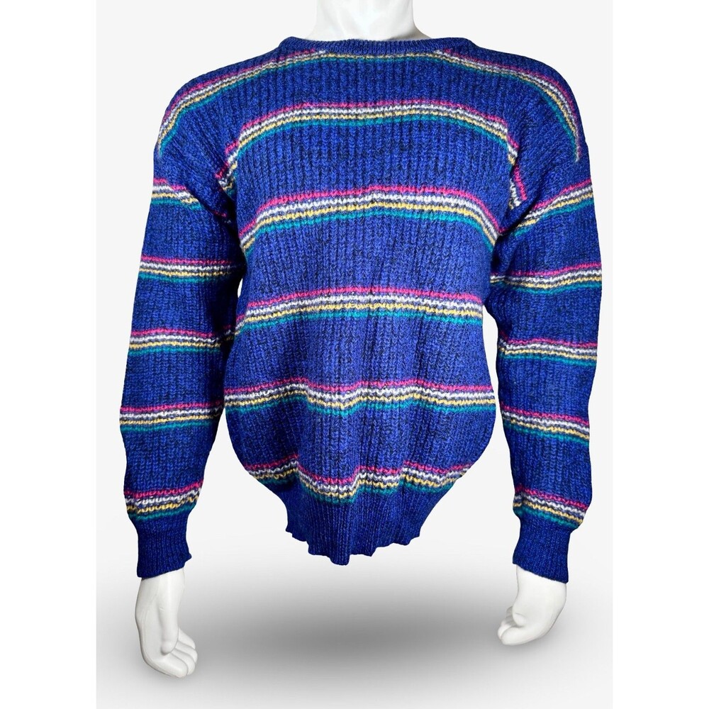 Vintage ARROW CRITERION 100% Wool Blue Knit Ski Winter Sweater Mens X-Large